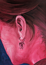 Barbara De Vivi,Drawing from the Archive (Earring), 2024 29.7x21 cm Oil and acrylic on paper Courtesy Galleria Poggiali Milano