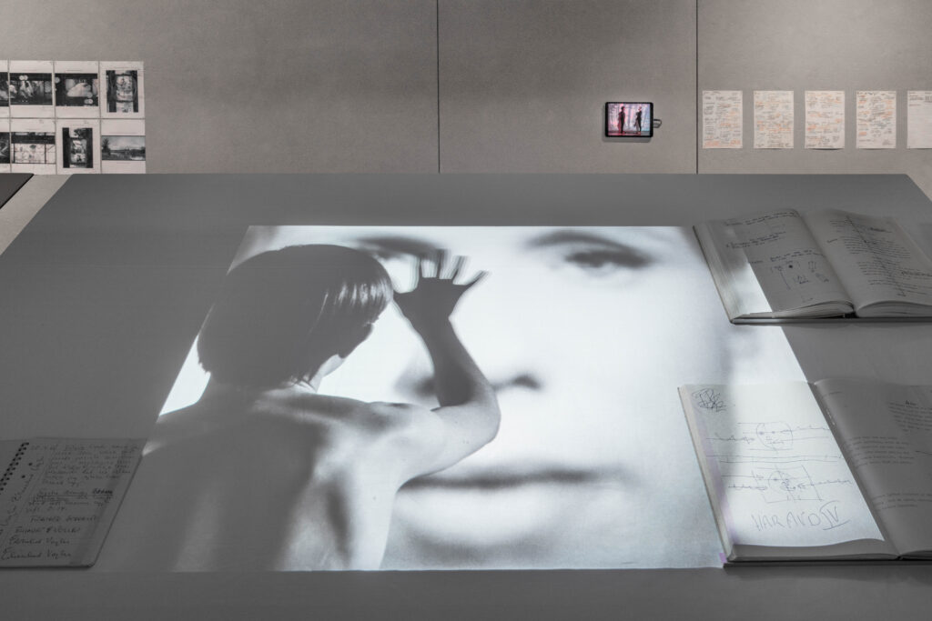 Exhibition view of “A Kind of Language: Storyboards and Other Renderings for Cinema” Curated by Melissa Harris Osservatorio Fondazione Prada, Milan Photo: Piercarlo Quecchia – DSL Studio / @piercarloquecchia - @dsl__studio Courtesy: Fondazione Prada Persona, directed by Ingmar Bergman 1966 Work diary and shooting script by Ingmar Bergman, 1966 Exhibition copies© Ingmar Bergman Foundation Projection: Courtesy Aktiebolaget Svensk Filmindustri, Stockholm Fanny and Alexander, directed by Ingmar Bergman, 1982 Shooting script by Ingmar Bergman, 1982 Exhibition copy © Ingmar Bergman Foundation